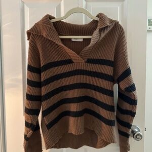 CJLA POLO SWEATER IN BLACK/BROWN STRIPE - Medium